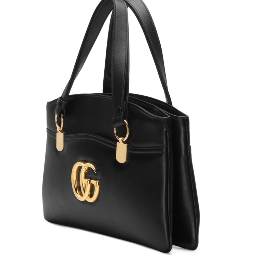 New Authentic Gucci Large GG Leather Top Handle Bag Black Gold - Picture 3 of 15